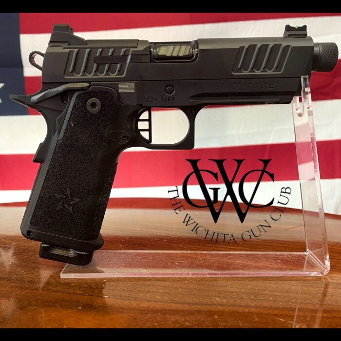 Staccato C Full Size Grip Flat Trigger DLC Threaded Barrel 9mm Pistol, (2)-17 Rd Magazines, 4.5″