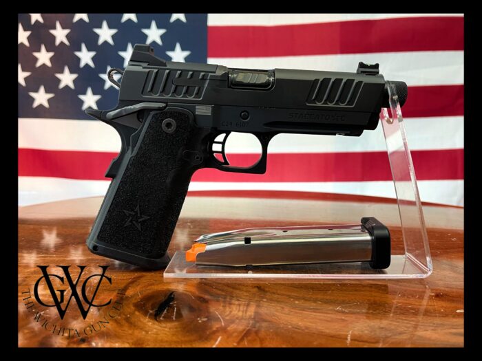 Staccato C Full Size Grip Curved Trigger DLC Threaded Barrel 9mm Pistol, (2)-17 Rd Magazines, 4.5″
