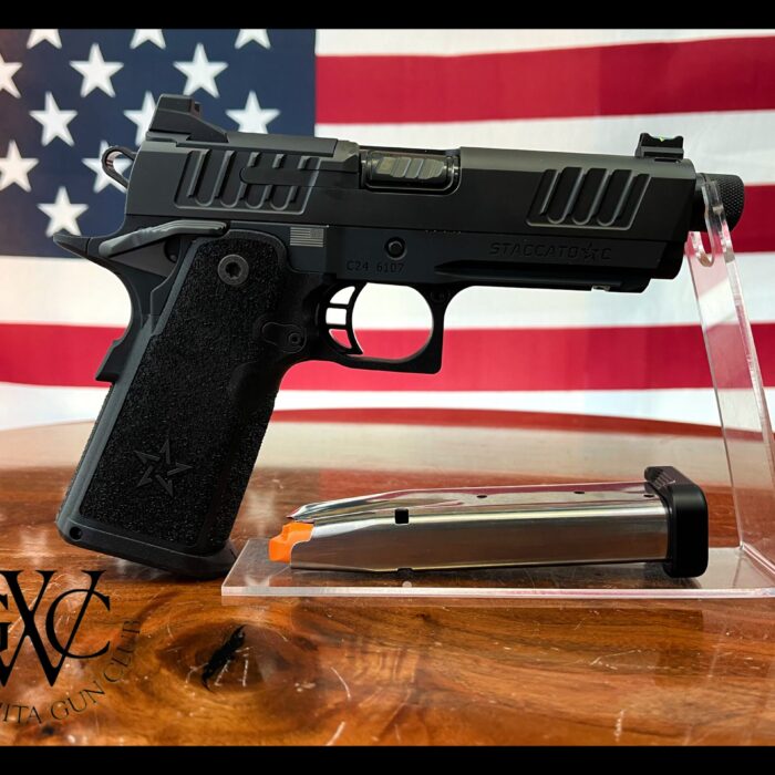 Staccato C Full Size Grip Curved Trigger DLC Threaded Barrel 9mm Pistol, (2)-17 Rd Magazines, 4.5″