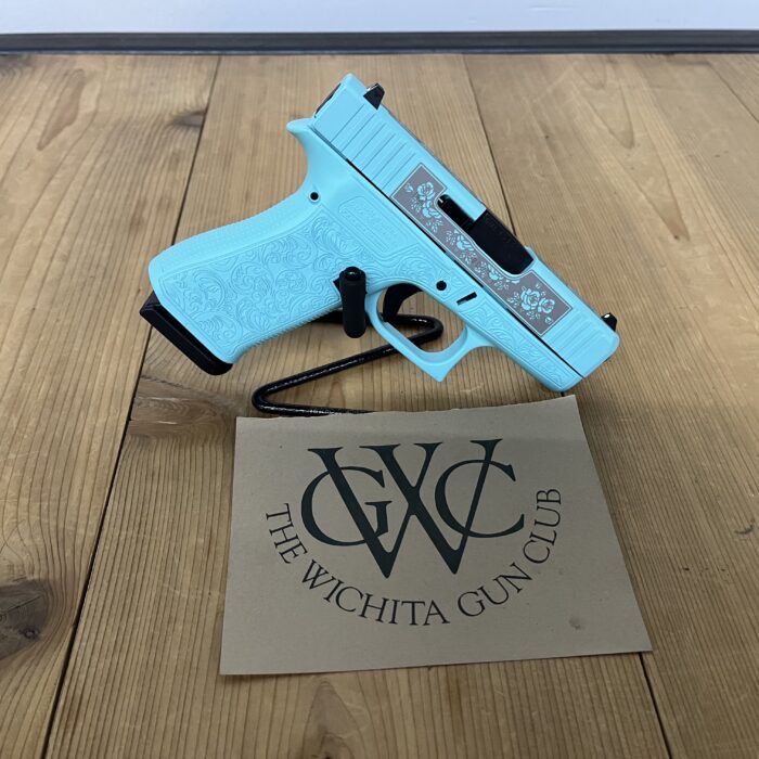 Pre-Owned Unfired Glock 43X Tiffany Blue 9mm 3.41" Barrel 10-Rounds "Glock & Roses" Custom Engraving