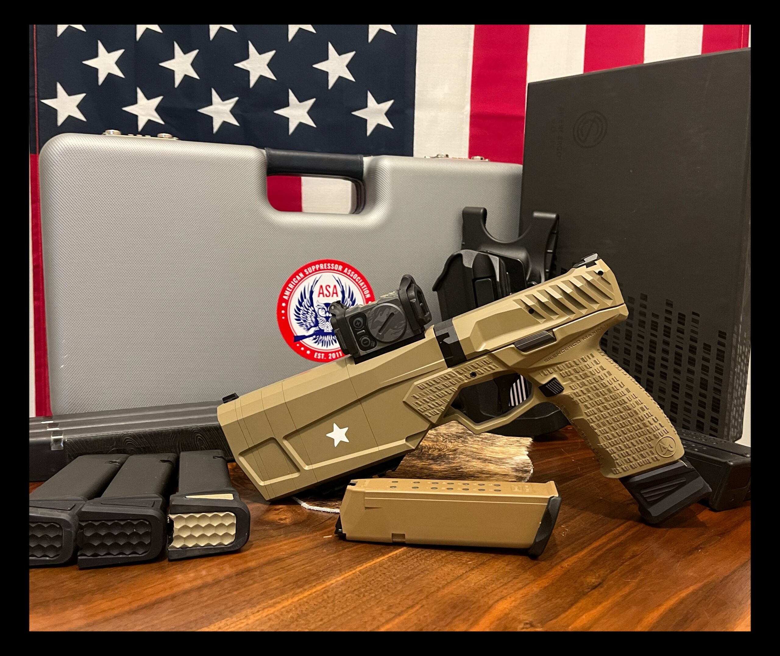 SilencerCo Maxim 9 Integrally Suppressed 9mm Pistol FDE w/Many Extras